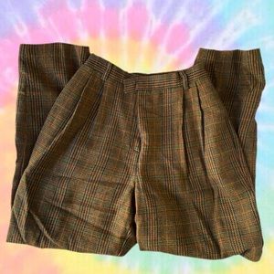 Vintage Wool Petite Brown Plaid Trousers